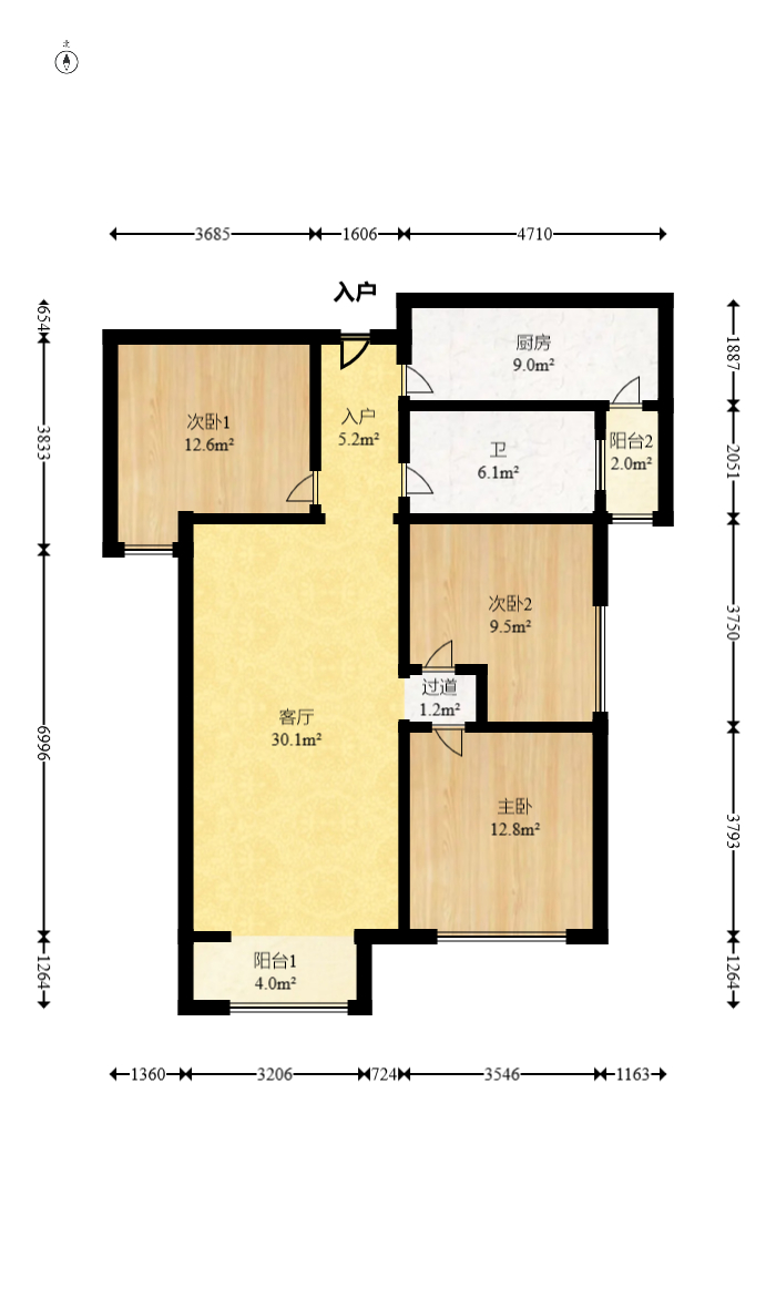 北辰三角洲E6区  3室2厅1卫    123.0万 北辰三角洲E6区  3室2厅1卫    123.0万户型图