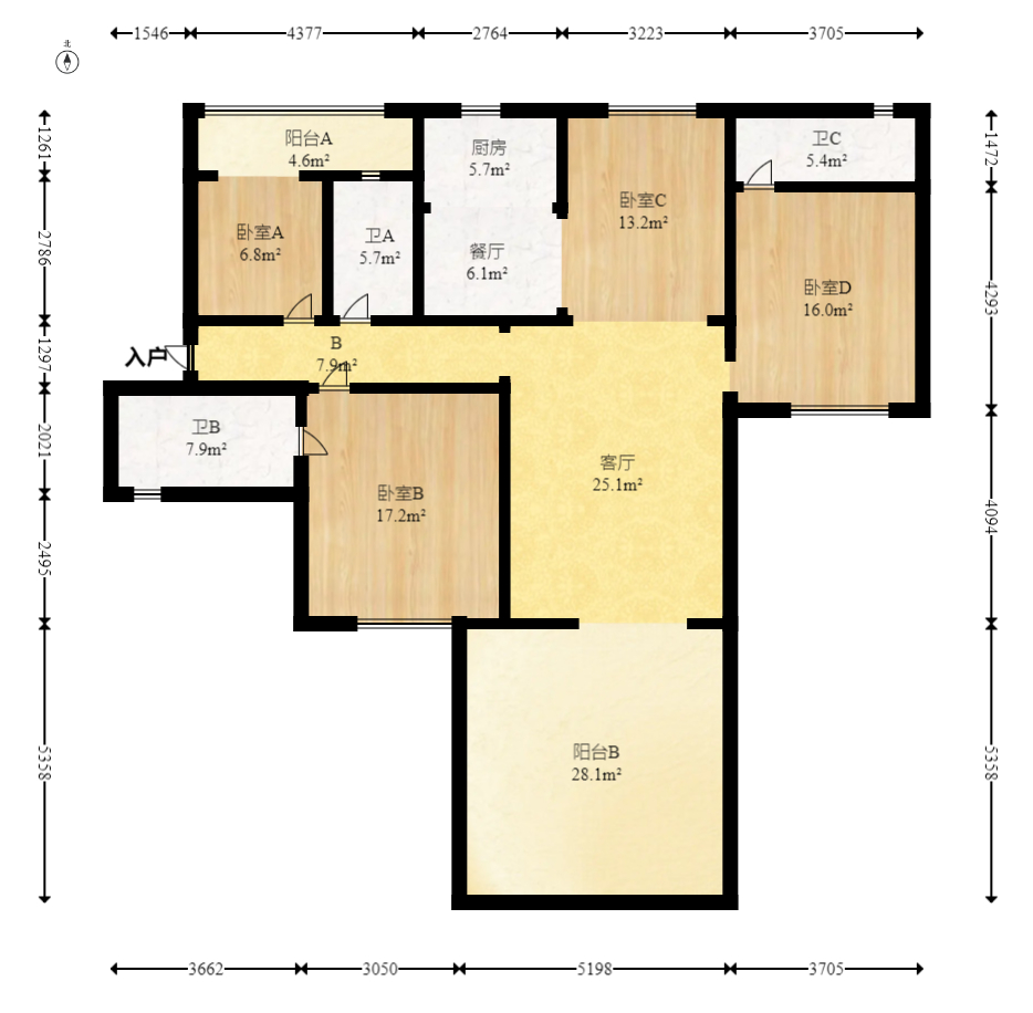 福天藏郡院子 4室2厅3卫 190.0万 福天藏郡院子 4室2厅3卫 190.0万户型图