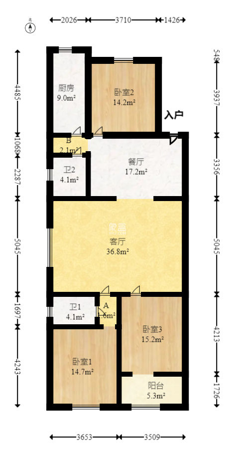 东汉公寓  3室2厅2卫   65.00万