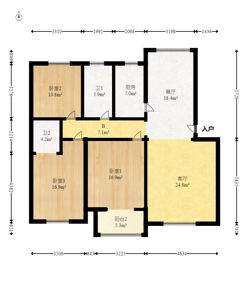 新桥小区  3室2厅2卫   80.00万室内图1