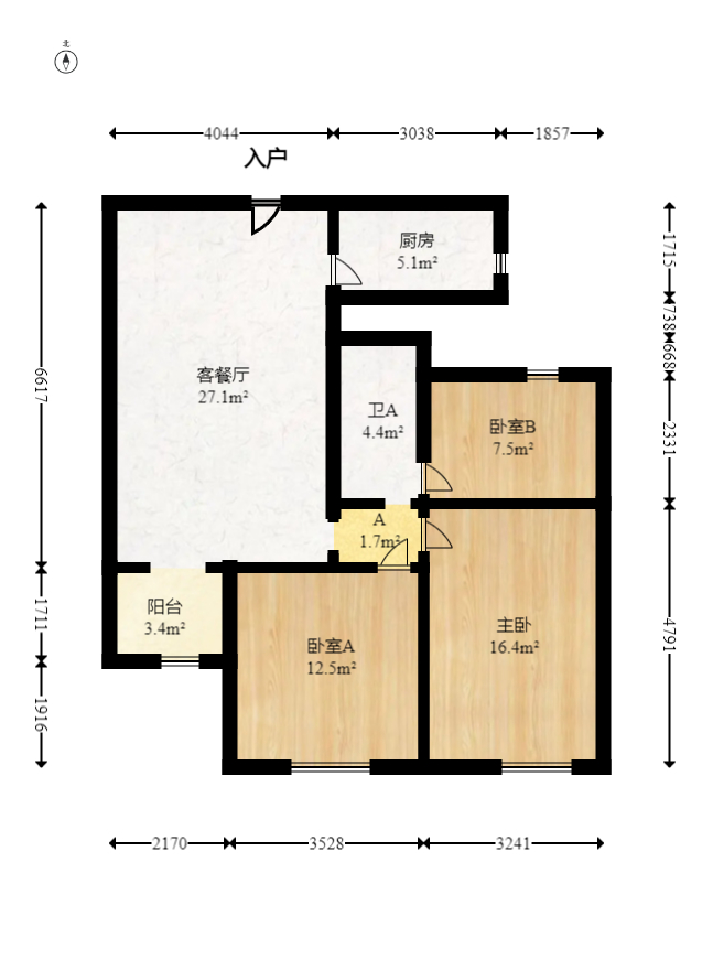 绿地中央广场  3室2厅2卫   110.00万室内图1