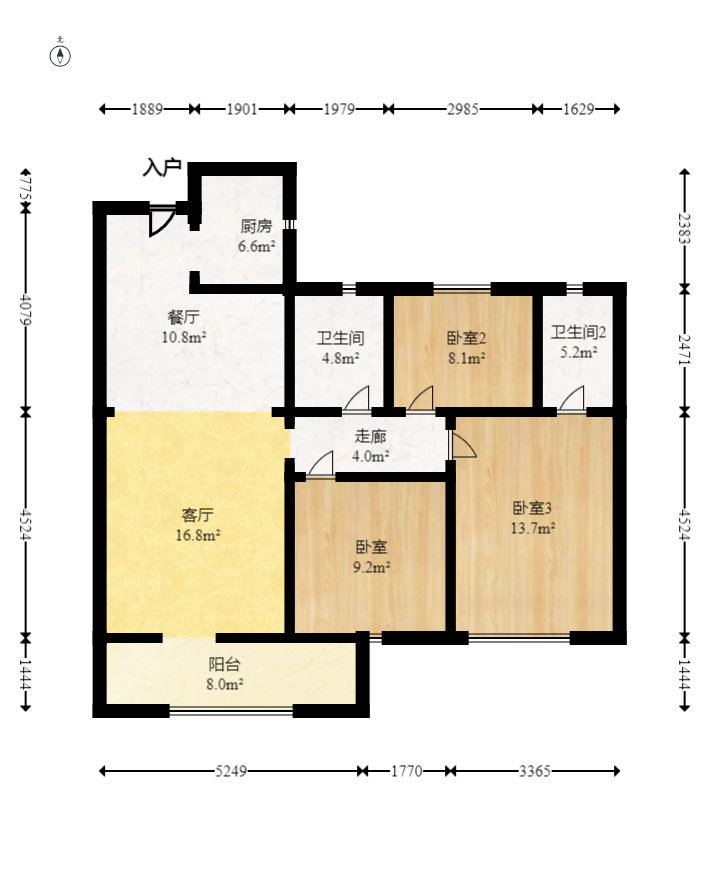 华远碧桂园海蓝城  3室2厅1卫   64.50万室内图1