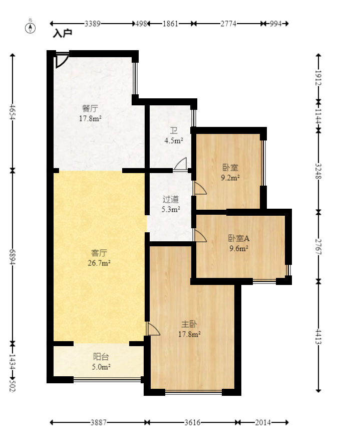 华润凤凰城二期 3室2厅1卫 70.5万 华润凤凰城二期 3室2厅1卫 70.5万户型图