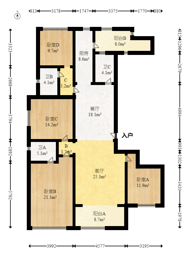 富兴时代御城  4室2厅3卫   330.00万室内图1