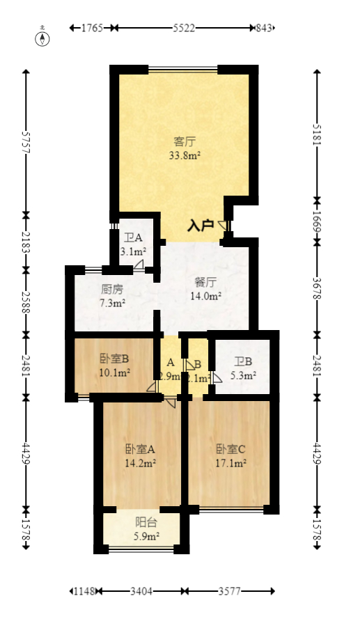 四季阳光花城 3室2厅2卫 140.0万 四季阳光花城 3室2厅2卫 140.0万户型图