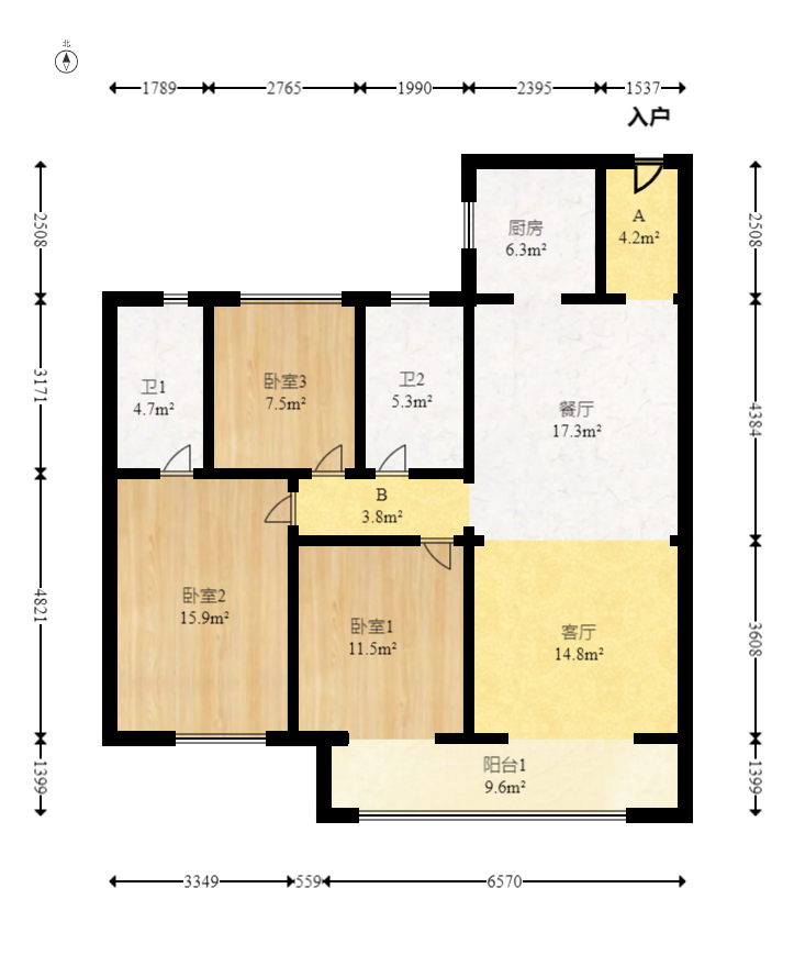 旭辉国悦府  3室2厅2卫   165.00万室内图1