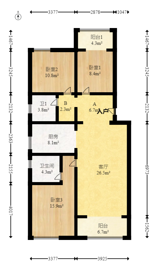 大都汇天悦（保利大都汇三期）  3室2厅2卫   123.00万室内图1