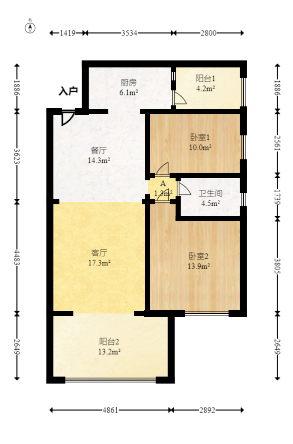 时代倾城四期  2室2厅1卫    75.0万室内图1