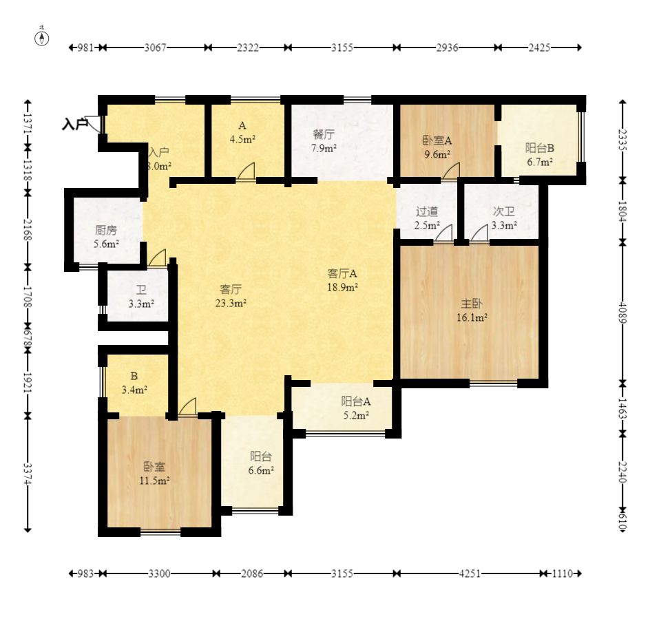 未来现代城  3室2厅2卫    88.0万室内图1