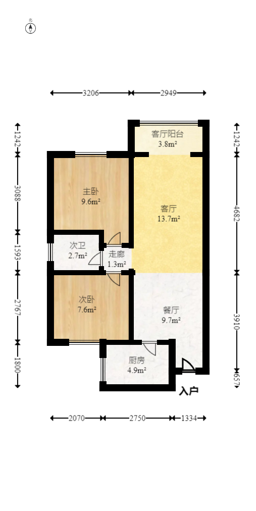 道客和悦坊  2室2厅1卫    118.0万室内图1