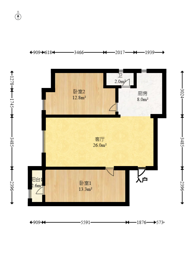 万博汇  2室1厅1卫   93.80万室内图1