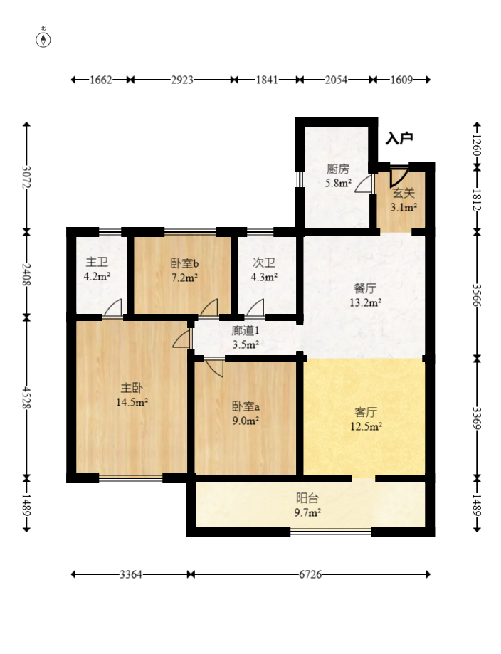 汉唐世家二期  3室2厅2卫   99.00万室内图1