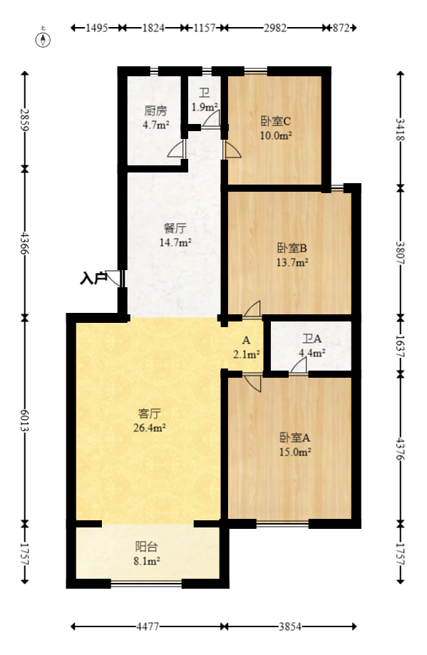 卓峰家园  3室2厅2卫   76.00万室内图1