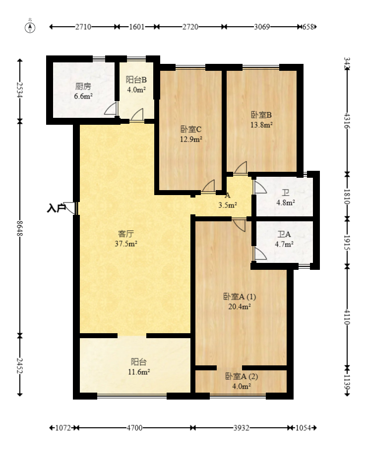 望兴景园一期  3室2厅2卫   106.00万室内图1