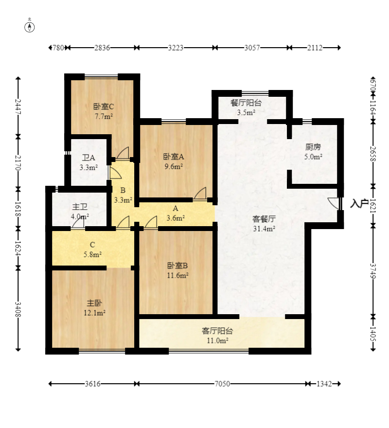 滨江府1913  4室2厅2卫   280.00万室内图1