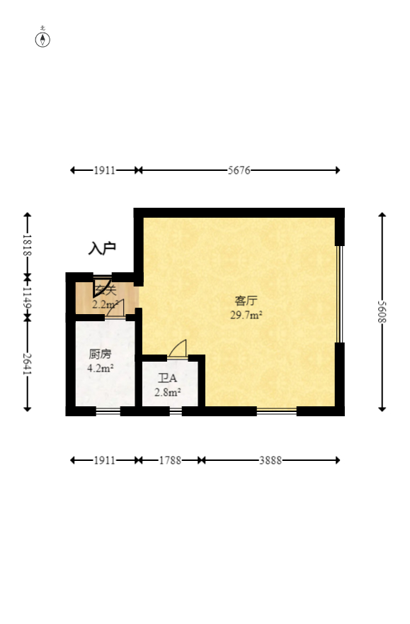 卓越中寰  1室1厅1卫   68.00万室内图1