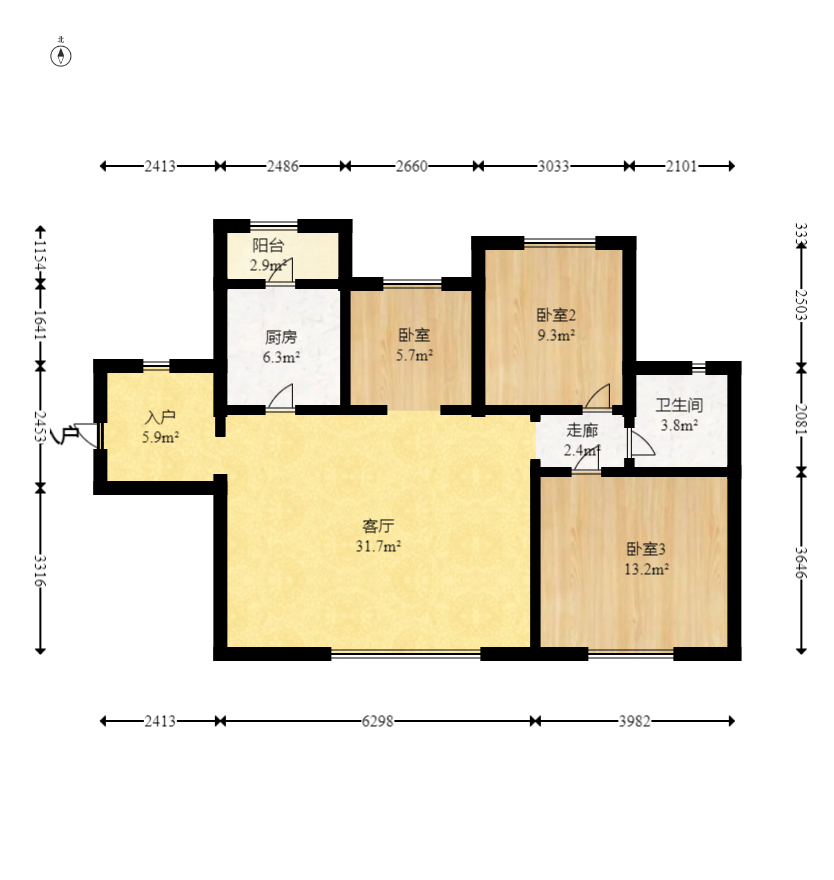 中国铁建国际城一期  3室2厅1卫    46.8万室内图1