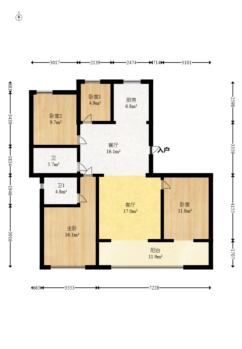 日盛湖湘悦府 4室2厅2卫 117.9万 日盛湖湘悦府 4室2厅2卫 117.9万户型图
