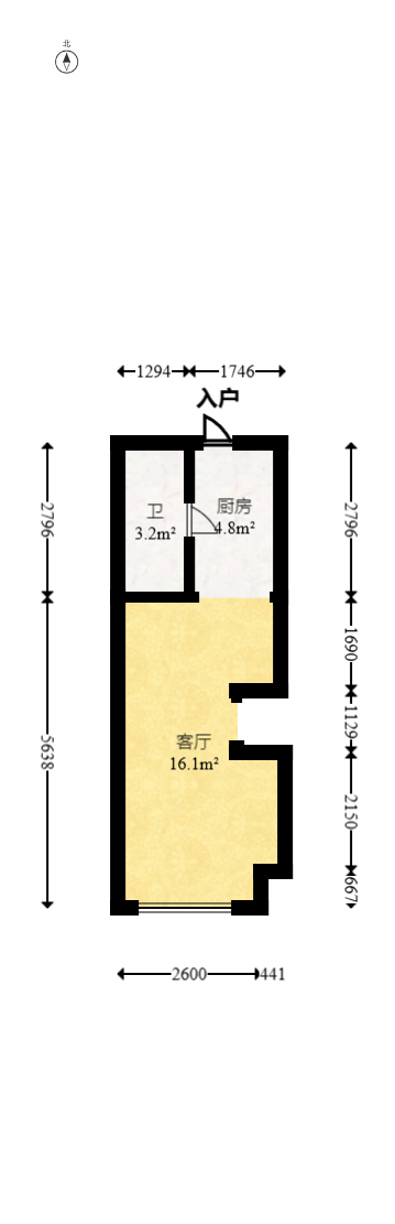 阳光城檀悦  2室1厅1卫   60.00万室内图1