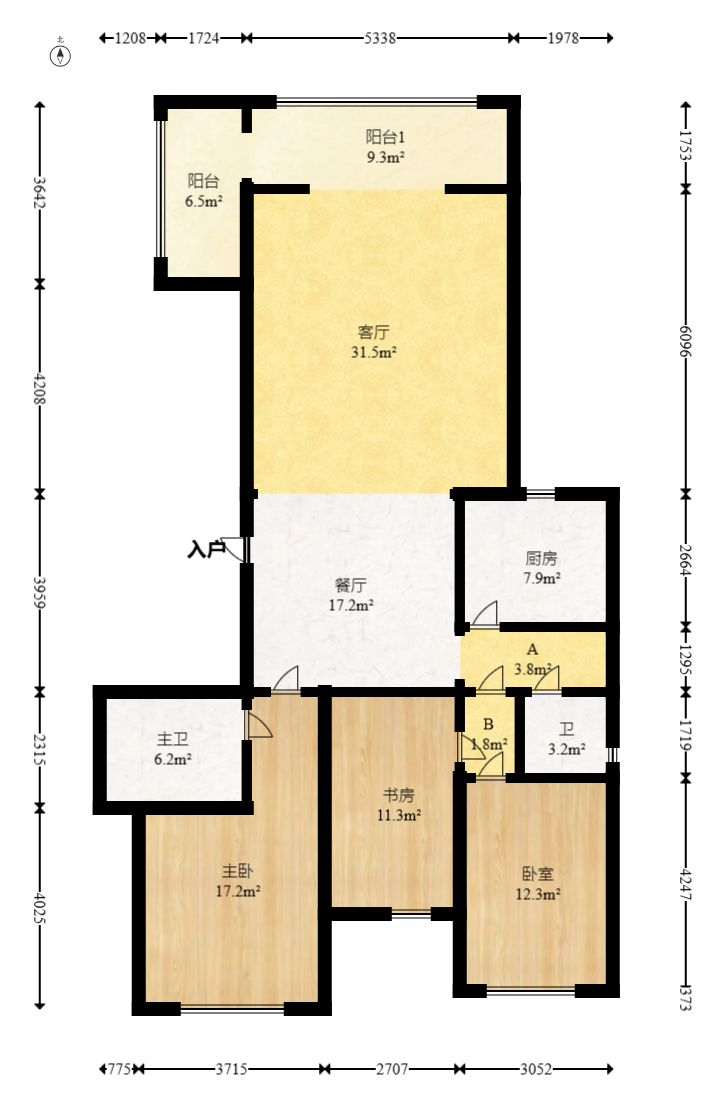 梦泽园  3室2厅2卫   188.00万室内图1