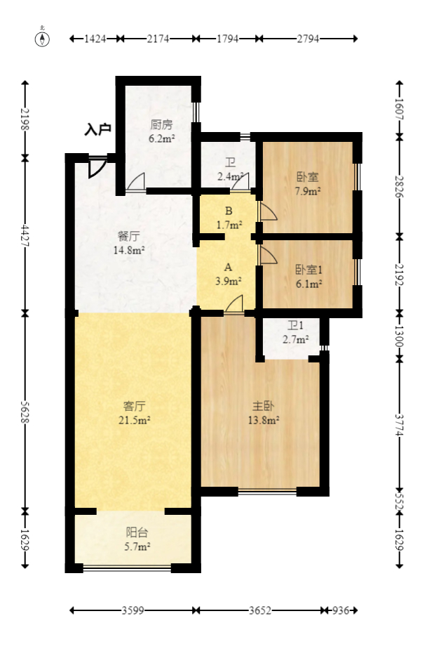 荣盛花语城  3室2厅2卫   88.00万室内图1