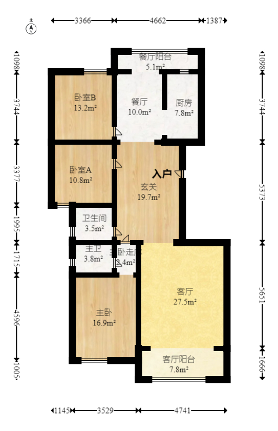 兴汝金城  3室2厅2卫   130.00万室内图1