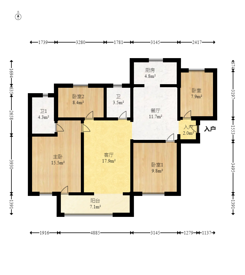 三一街区  3室2厅2卫    78.0万室内图1