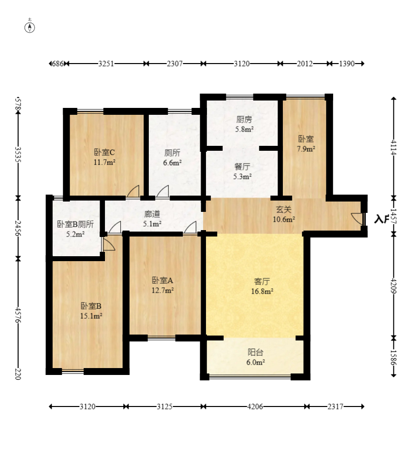 牛力家园  4室2厅2卫   118.00万室内图1