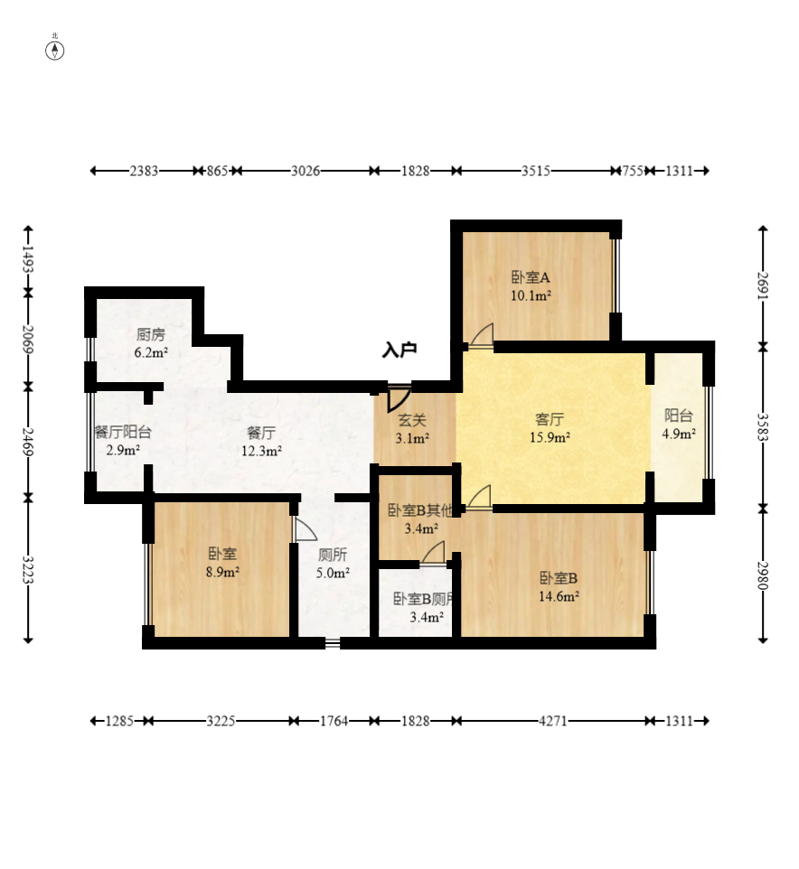 建发电建江山悦  3室2厅2卫   132.00万室内图1