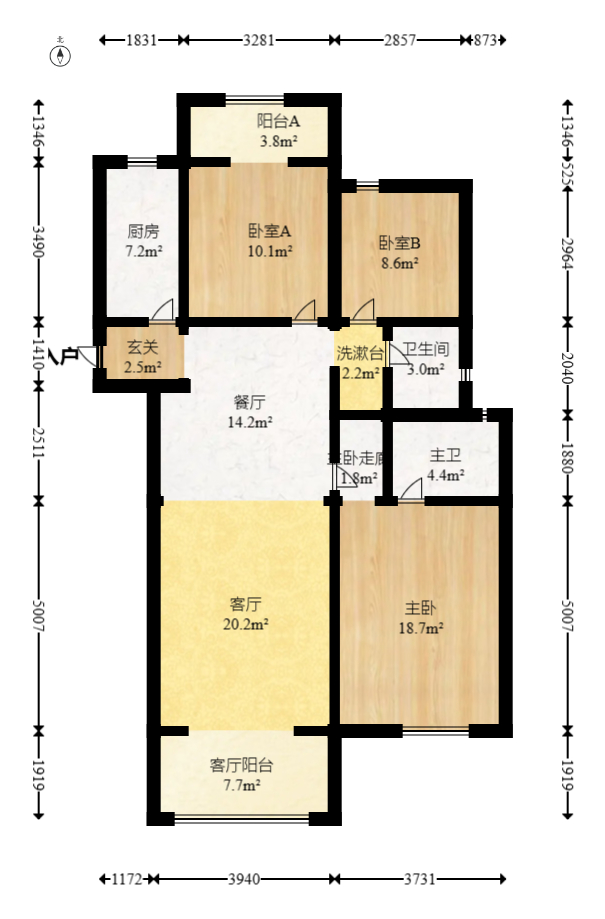 北辰中央公园DF区  3室2厅2卫   121.60万室内图1