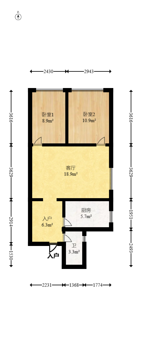 东玺门  2室2厅1卫   63.80万室内图1