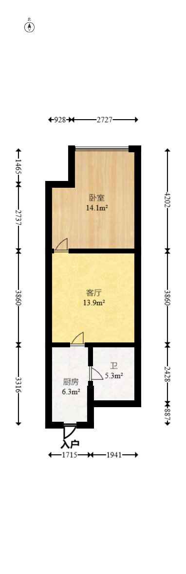 上河国际A座  1室1厅1卫   33.00万室内图1