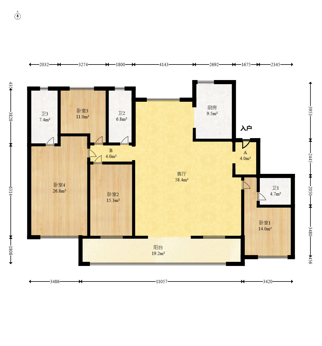 中建钰和城  4室2厅2卫   316.00万室内图1