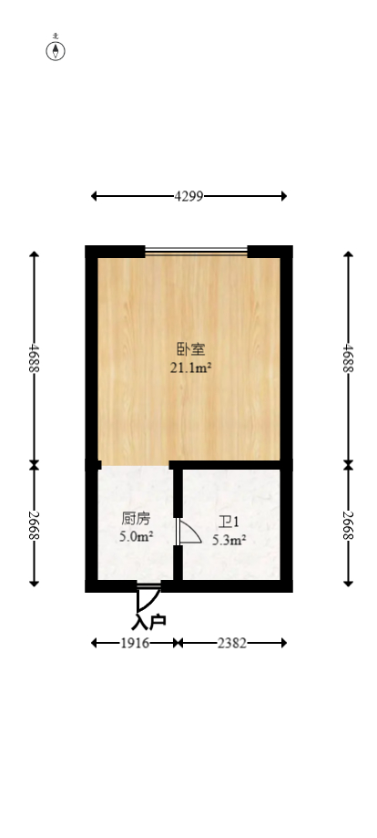 江山帝景哈佛  1室1厅1卫   36.00万室内图1