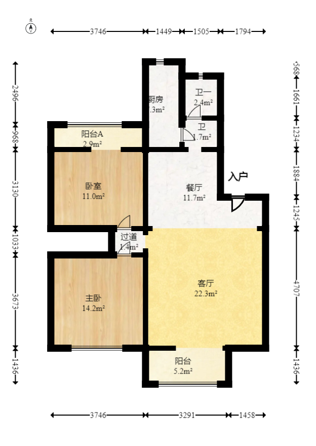 幸福洋房  2室2厅1卫   39.80万室内图1