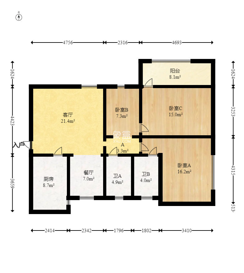海东青大厦  3室2厅1卫   132.00万