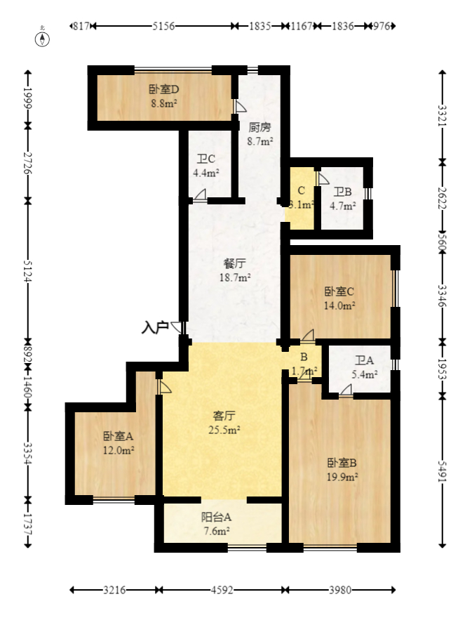 富兴时代御城  4室2厅2卫   280.00万室内图1