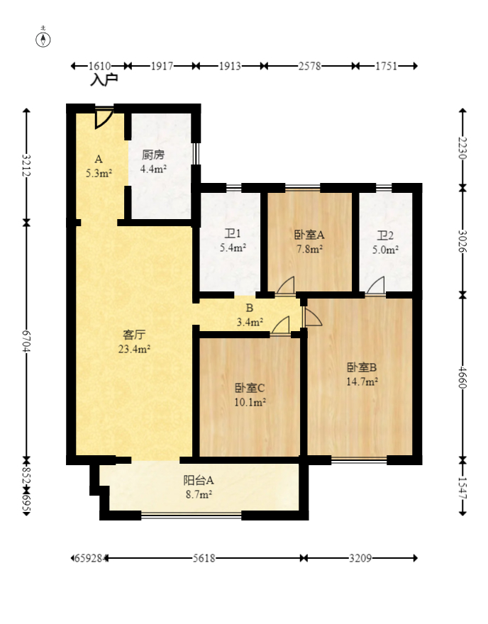 卓越伊景苑  3室2厅2卫   115.00万室内图1