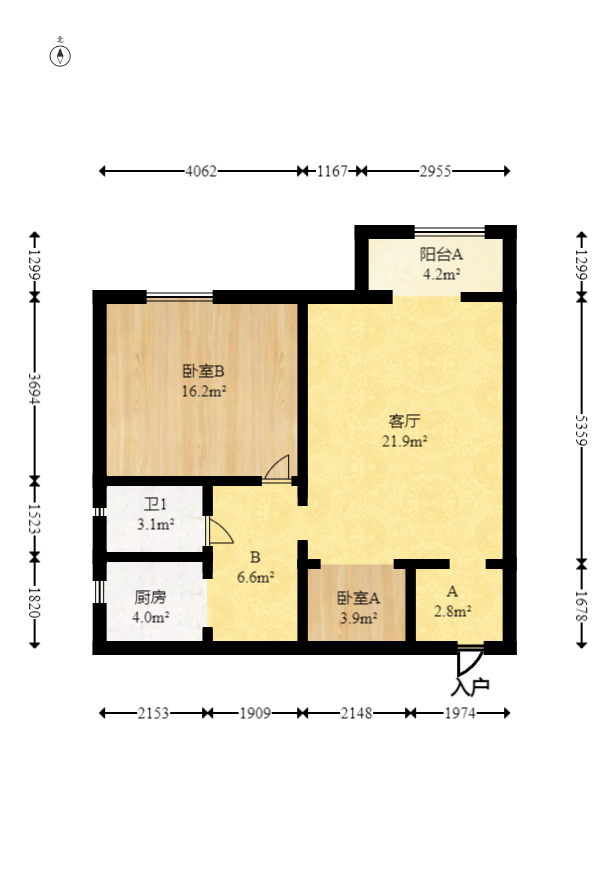 京武浪琴山一、二期  1室2厅2卫   87.80万室内图1