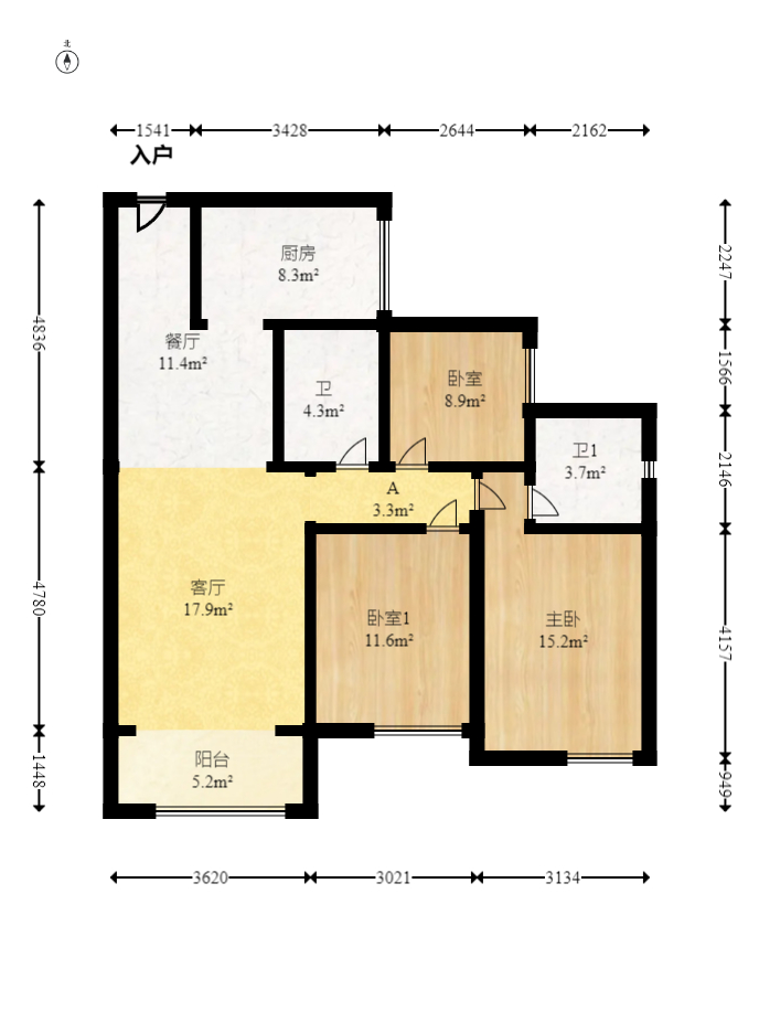 保利香槟国际  3室2厅2卫   89.00万室内图1