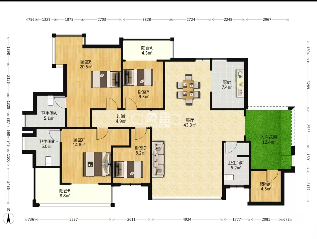 流金岁月-华晨国际 5室2厅3卫 108.0万 流金岁月-华晨国际 5室2厅3卫 108.0万室内图