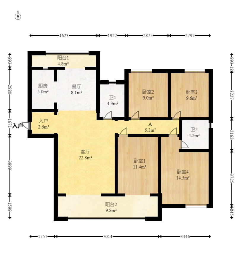 明昇壹城(明昇时代广场)二期  4室2厅2卫    174.0万 明昇壹城(明昇时代广场)二期  4室2厅2卫    174.0万户型图