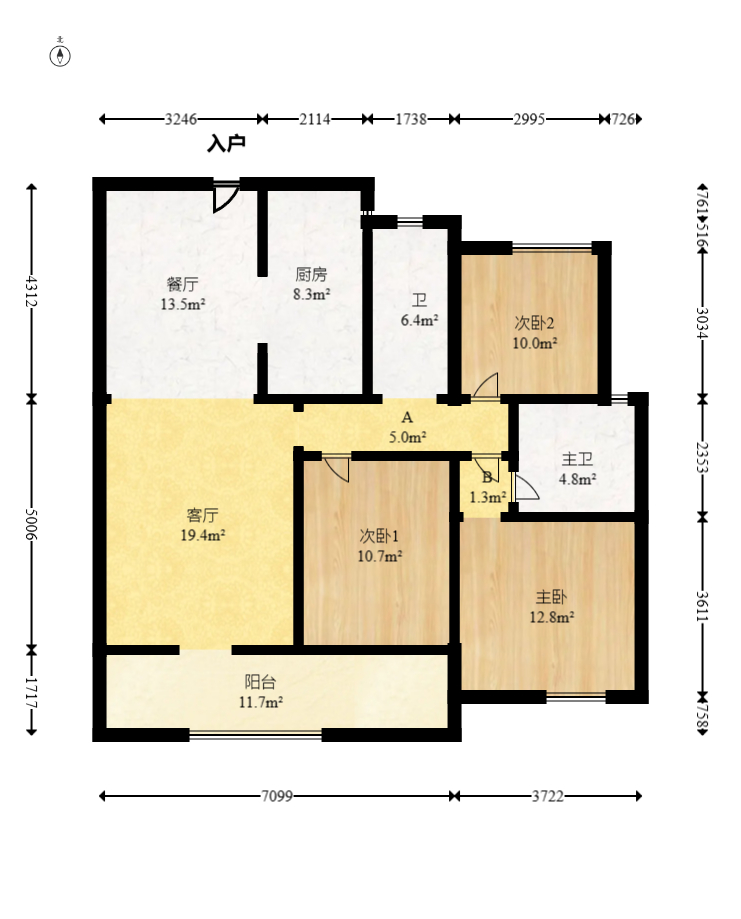 广泽上苑  3室2厅2卫   116.00万室内图1