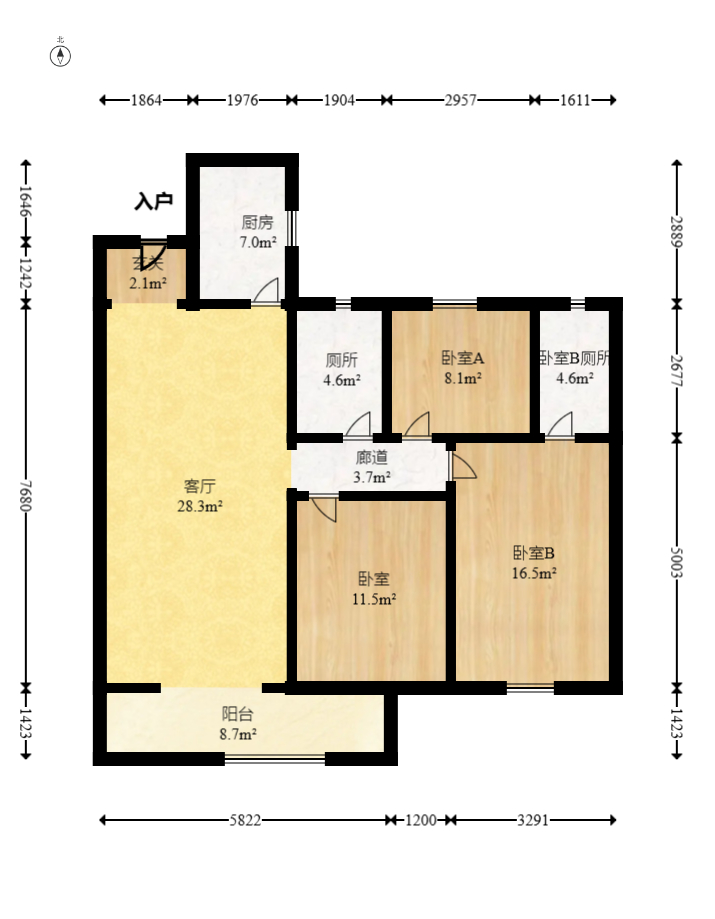 卓越洋湖晴翠  3室2厅2卫   170.00万室内图1