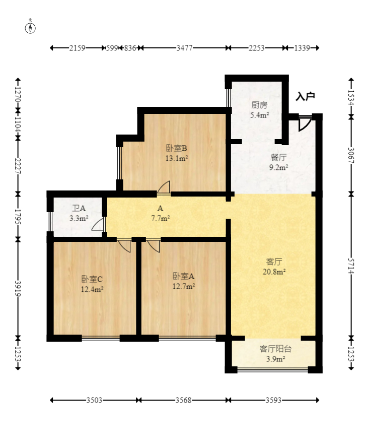 钰龙天下二期(钰龙佳园) 3室2厅1卫 215.8万 钰龙天下二期(钰龙佳园) 3室2厅1卫 215.8万户型图