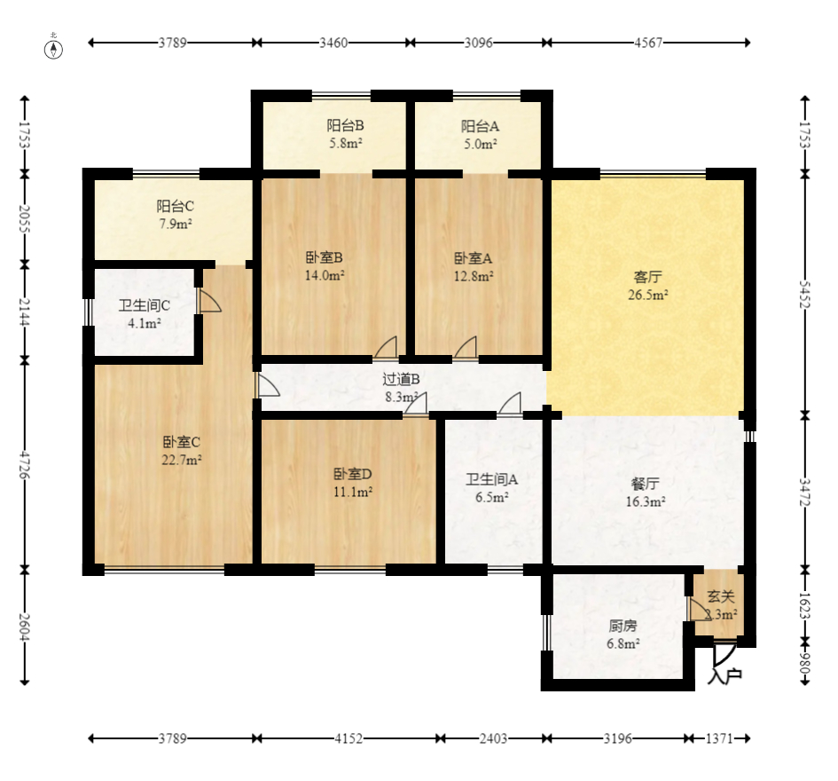 湖南第六工程有限公司机关小区（六公司机关大院）  4室2厅2卫   169.00万室内图1
