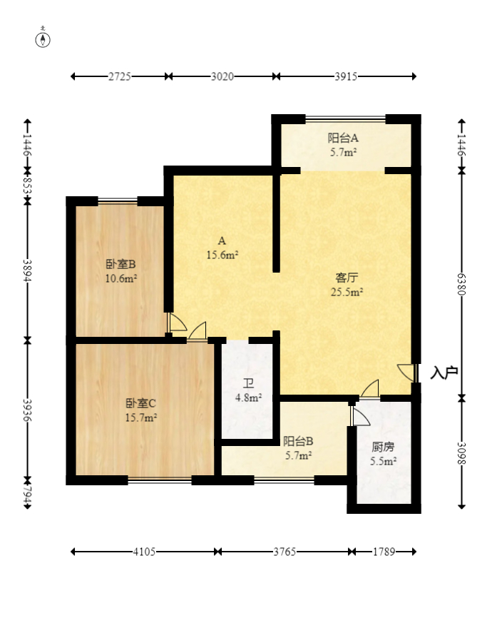 恒大雅苑  3室2厅2卫   98.00万室内图1