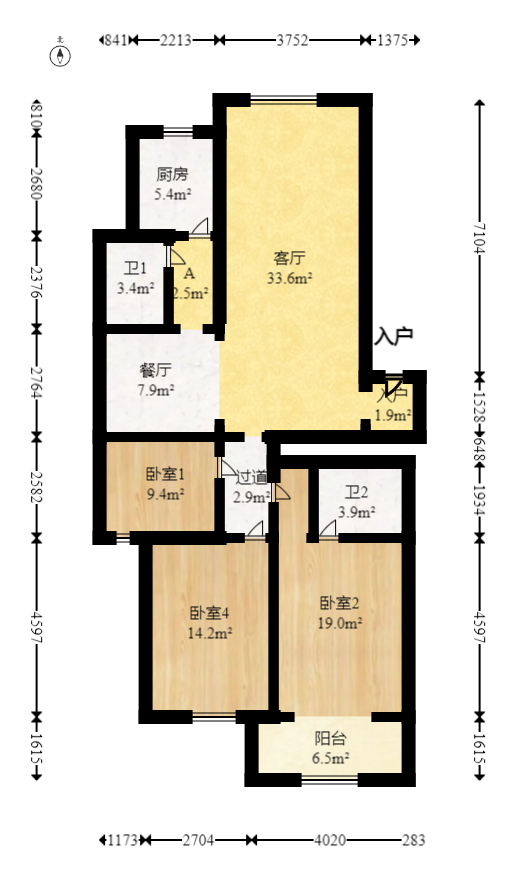 德政园  3室2厅2卫   88.00万室内图1
