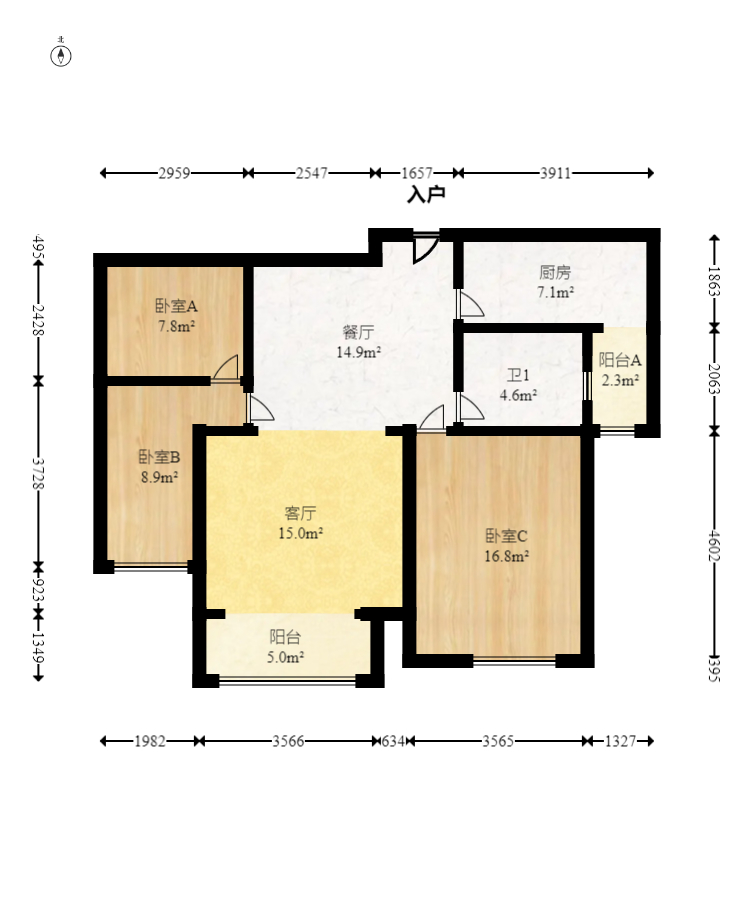 中建麓山和苑  3室2厅1卫   76.00万室内图1