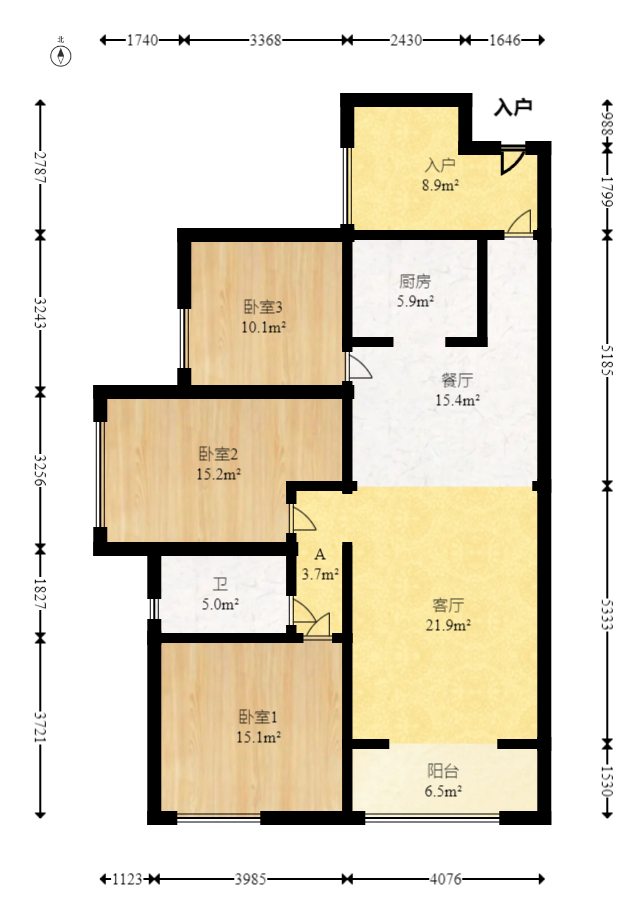慢步江湾  3室2厅1卫   127.00万室内图1